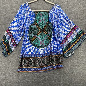 Braeve Blouse Top Womens S Geometric Kimono Sleeve Artsy Peasant Cottagecore
